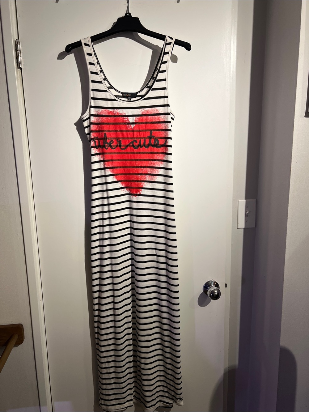 Weavers Black & White Striped maxi dress with “uber cute” heart